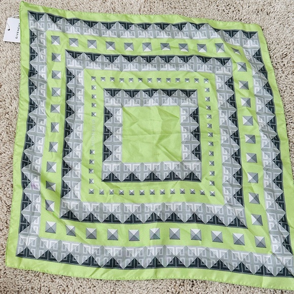 Pistachio Green G Logo Monogram Pure Silk Square Scarf By Givenchy - Picture 3 of 8